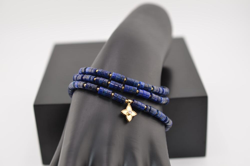 Rachel Reinhardt Blue Lapis 3 Piece Bracelets with Gold Clover